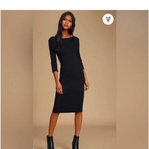 LULUs Elegant Black Midi Dress
